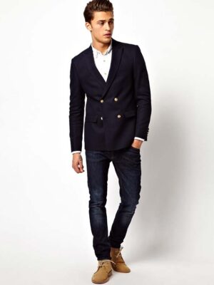 ASOS Slim Fit Double Breasted Blazer With Gold Buttons